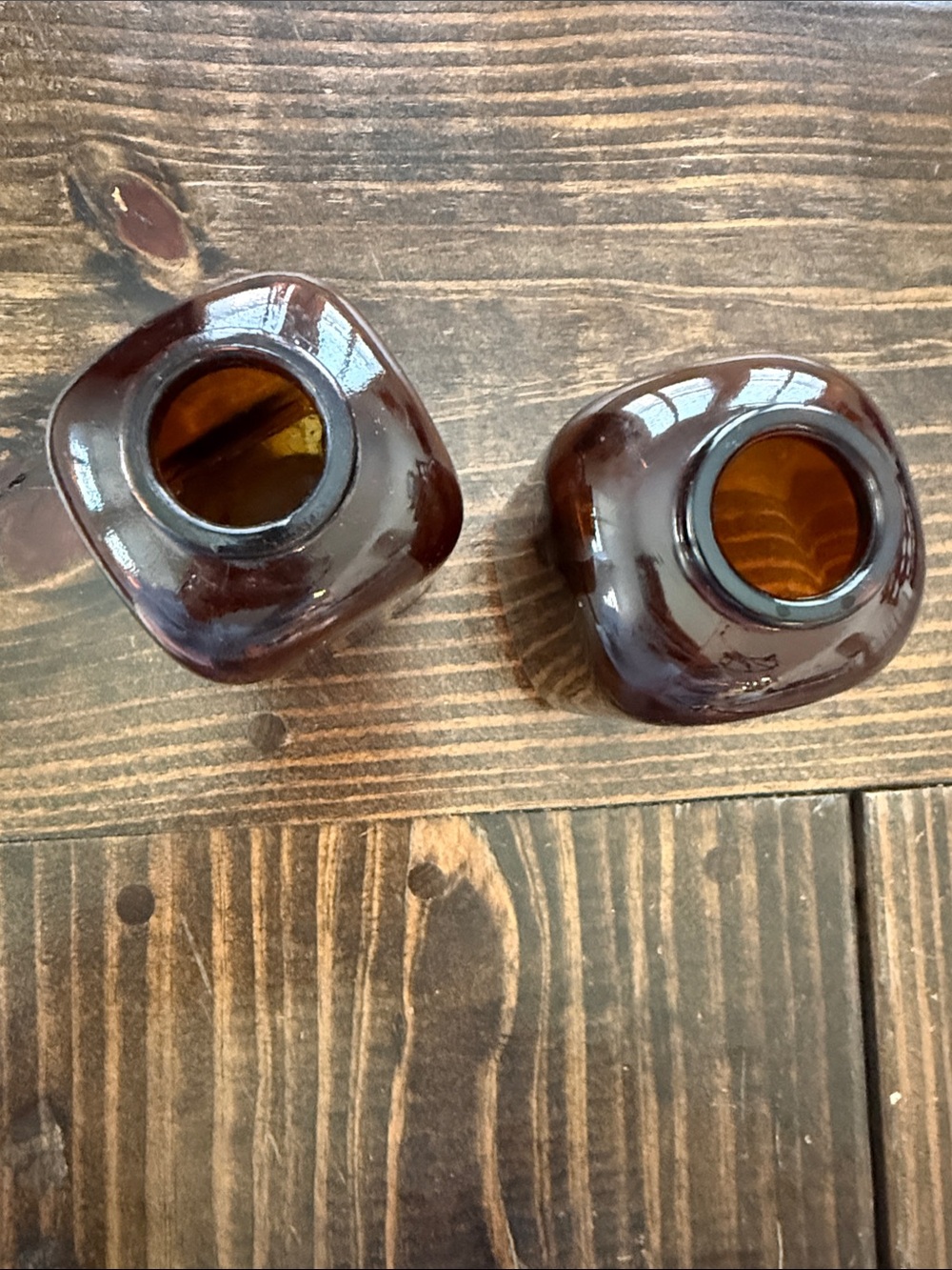 Amber Glass Jar Vases — Set of Two Decorative Amber Snuff Jars - Picture 3 of 4